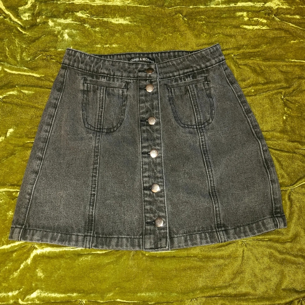 Young & Reckless black denim mini skirt